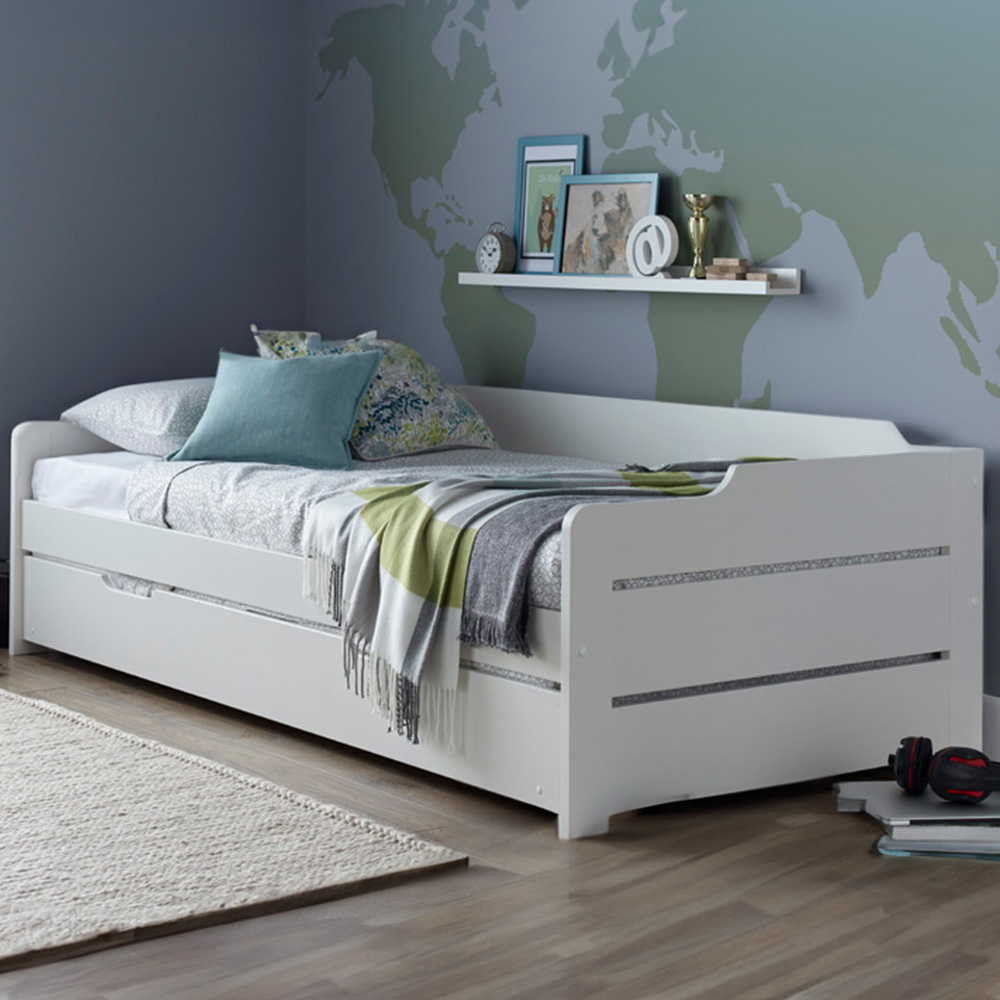 Copella White Guest Bed and Trundle with Pocket Mattresses Image 1