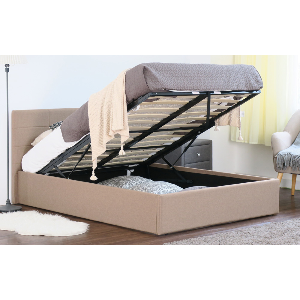 Brooklyn King Size Mocha Fabric Gas Lift Ottoman Bed Image 3