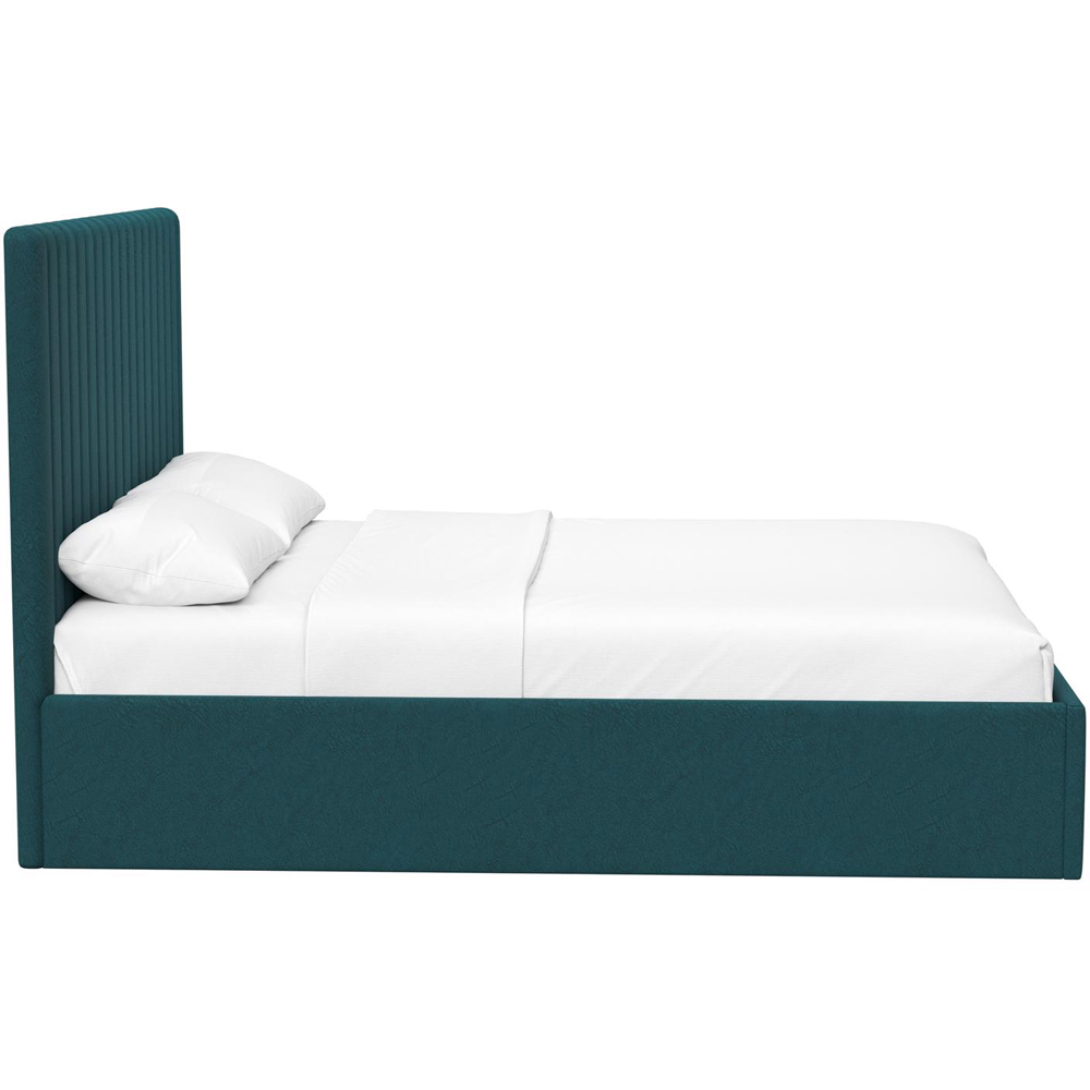 FWStyle Sollom Double Teal Upholstered Lift-Up Ottoman Bed Frame with Ribbed Headboard Image 7