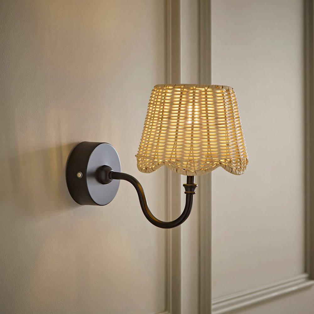 ValueLights Lowe Rattan Taper Shade Black Portable Rechargeable Wall Light with Bulb Image 6