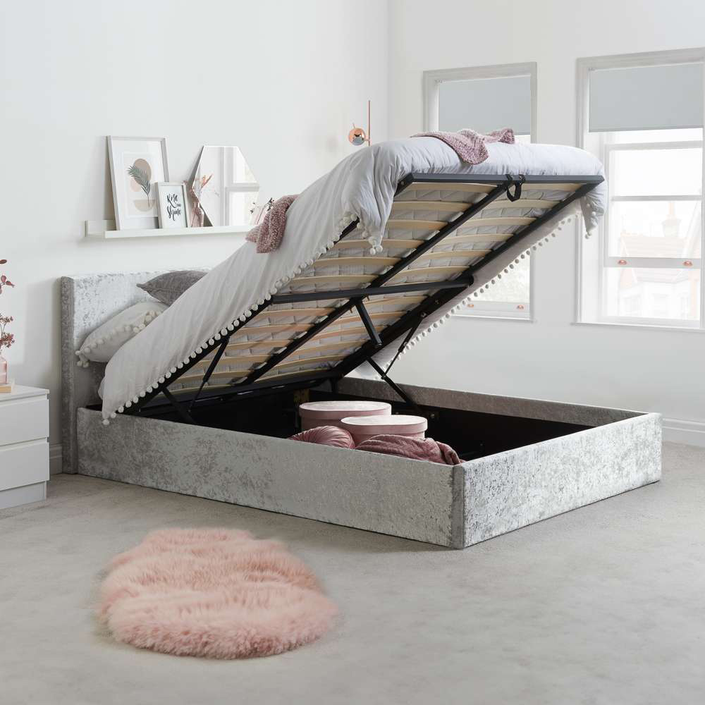 Berlin Small Double Steel Crushed Velvet Ottoman Bed Image 7