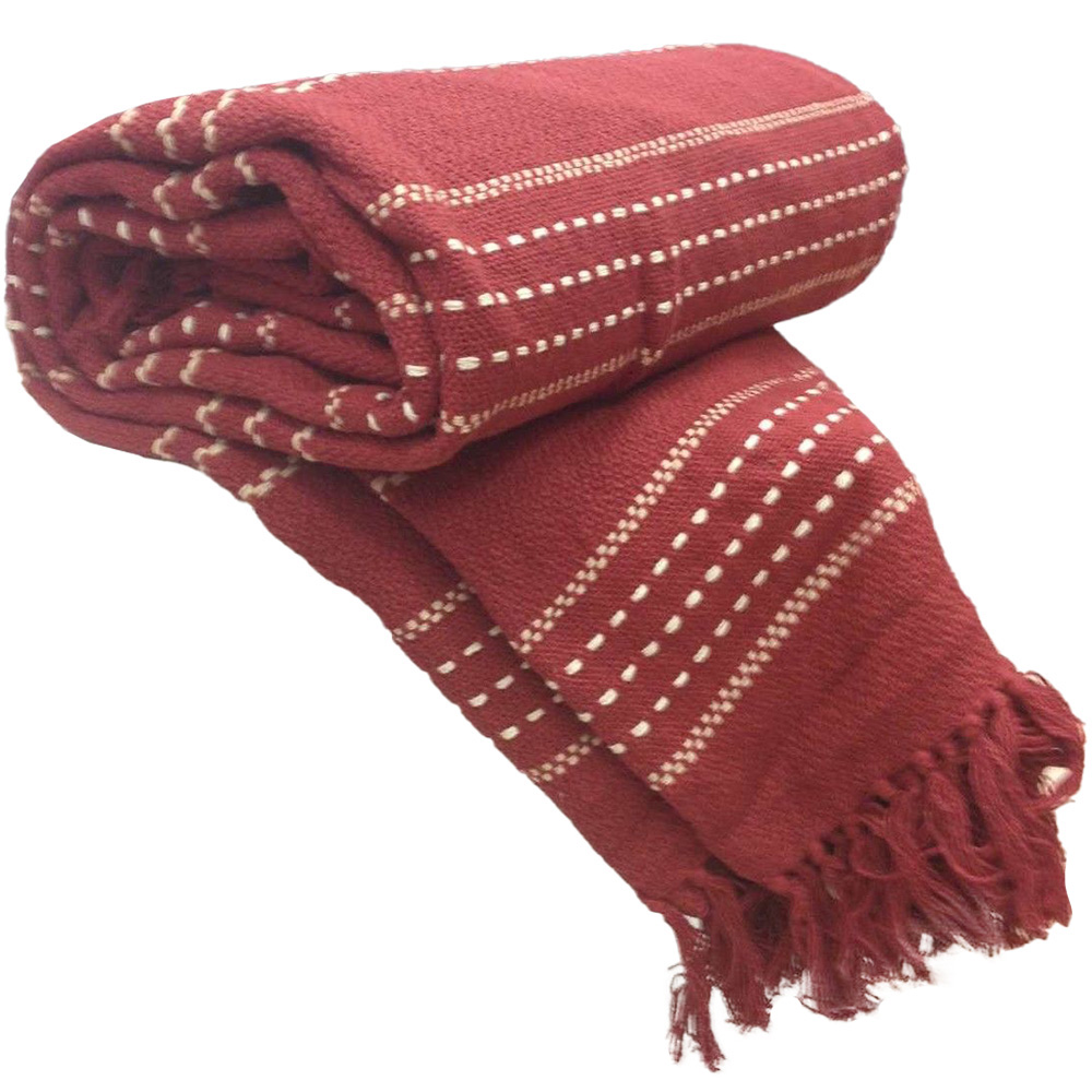 Rapport Home Red Stitch Strip Woven Cotton Throw 254 x 254cm Image 1