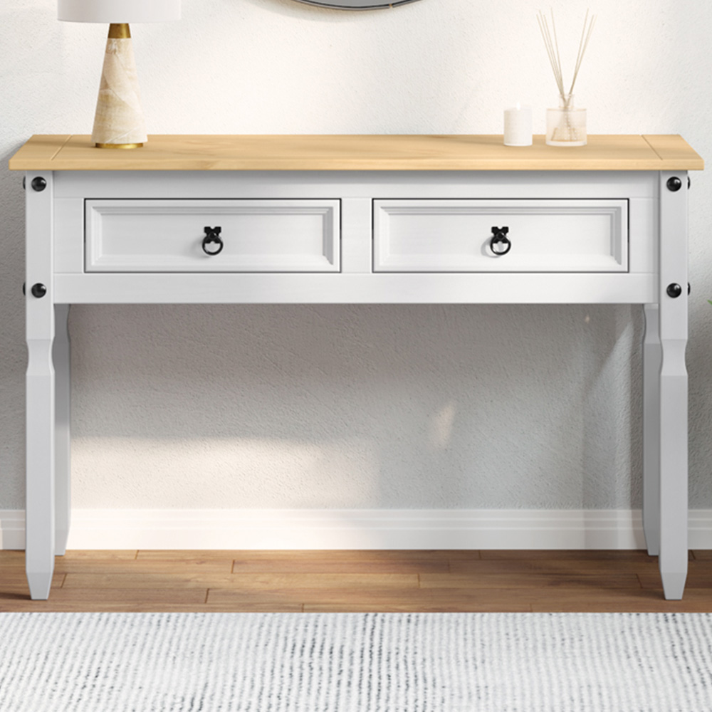 vidaXL Corona 2 Drawer White Solid Pine Wood Accent Table Image 1