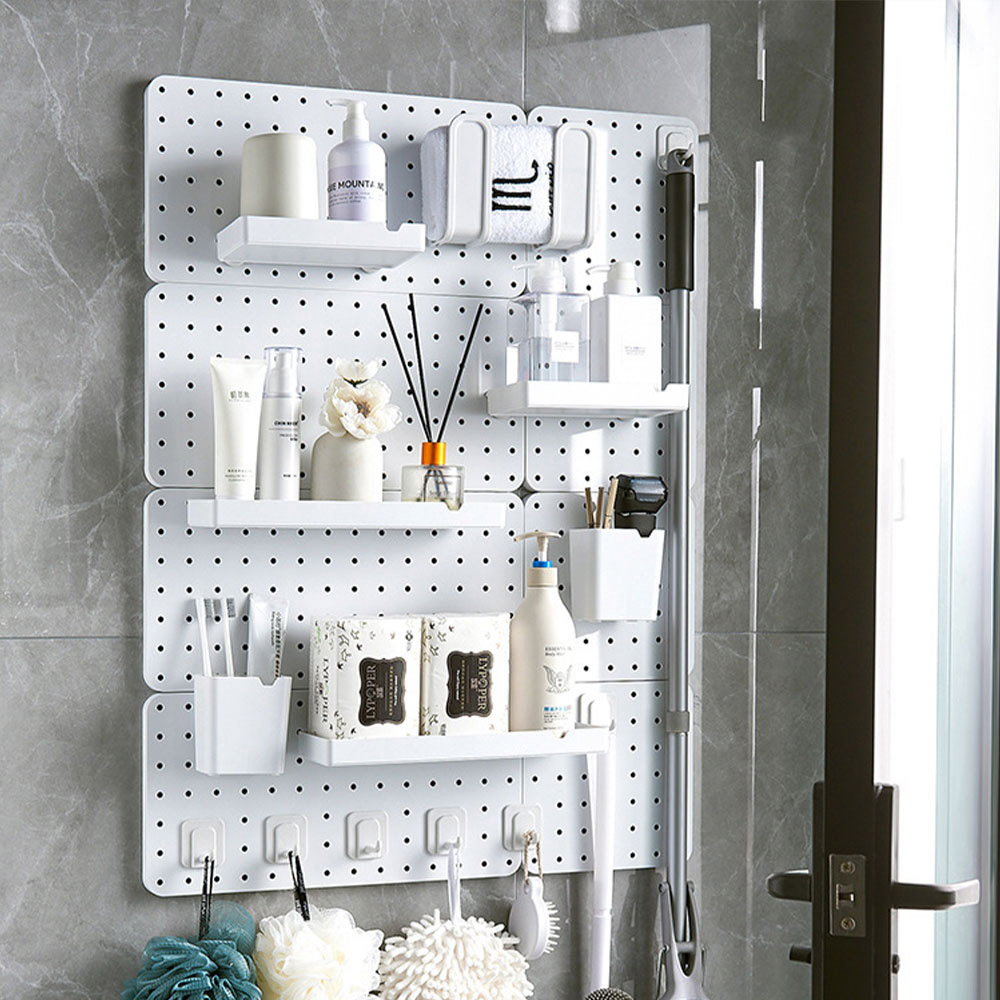 Living and Home White Rectangle Pegboard Wall Storage Rack Image 8
