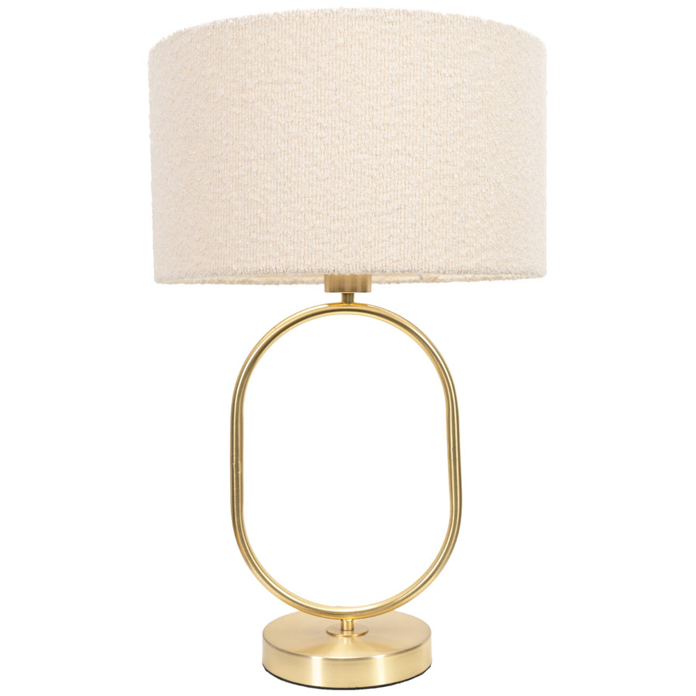 ValueLights Antonia Cream Boucle Drum Shade Brushed Gold Oval LED Table Lamp Image 1