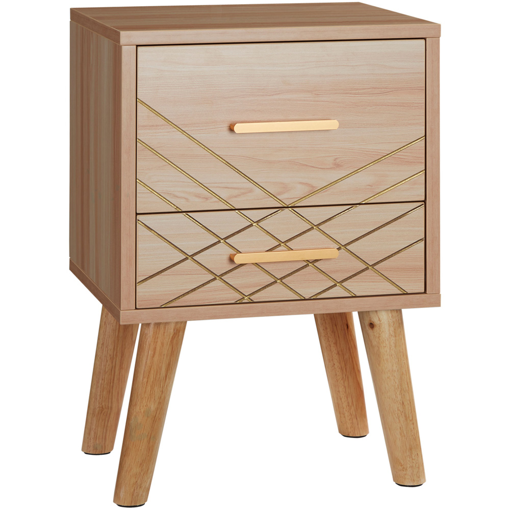 Portland Scandinavian 2 Drawer Natural Bedside Cabinet Image 2