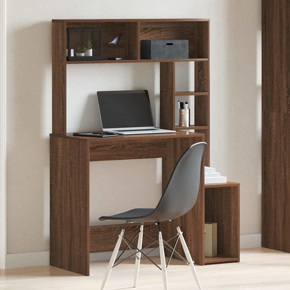 vidaXL 6 Shelf Study Desk Brown Oak Image 1
