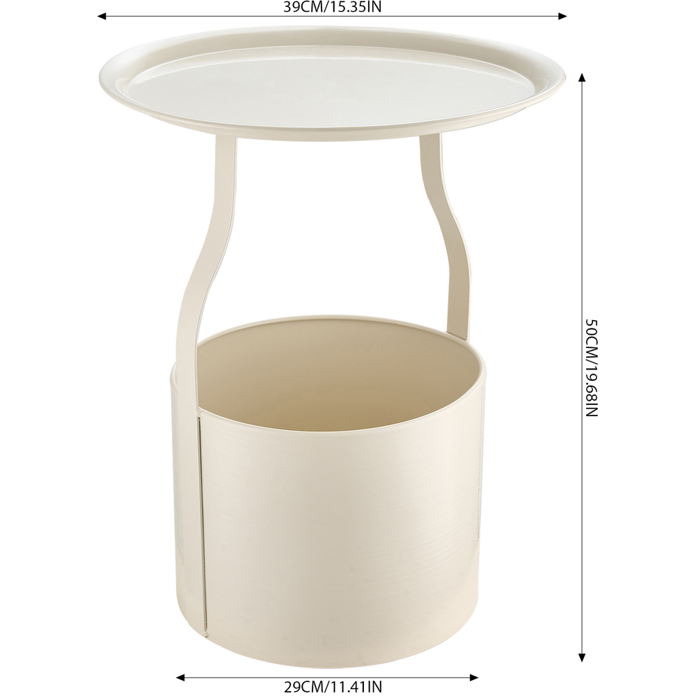 Living and Home Beige Round Tray Top Storage Side Table Image 9