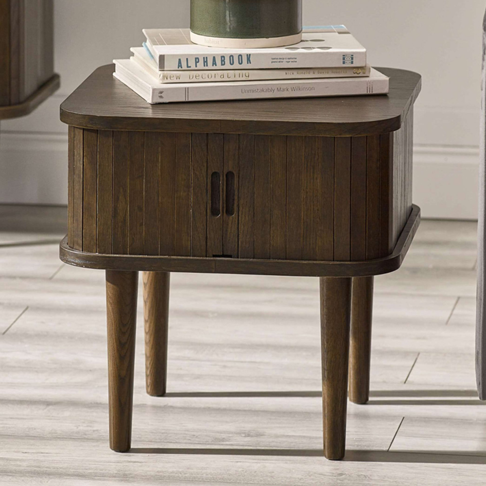 Julian Bowen Arya 2 Door Dark Oak Effect Fluted Side Table Image 1