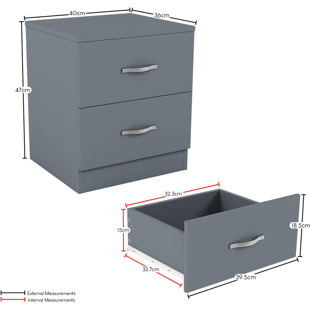 Vida Designs Riano 2 Drawer Grey Melamine Finish Bedside Table Set of 2 Image 8