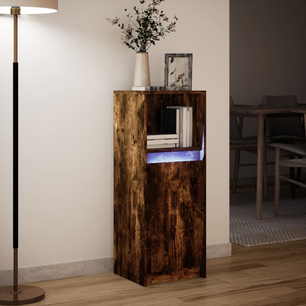 vidaXL Single Door Single Shelf Smoked Oak Sideboard with RGB LED Lights Image 5
