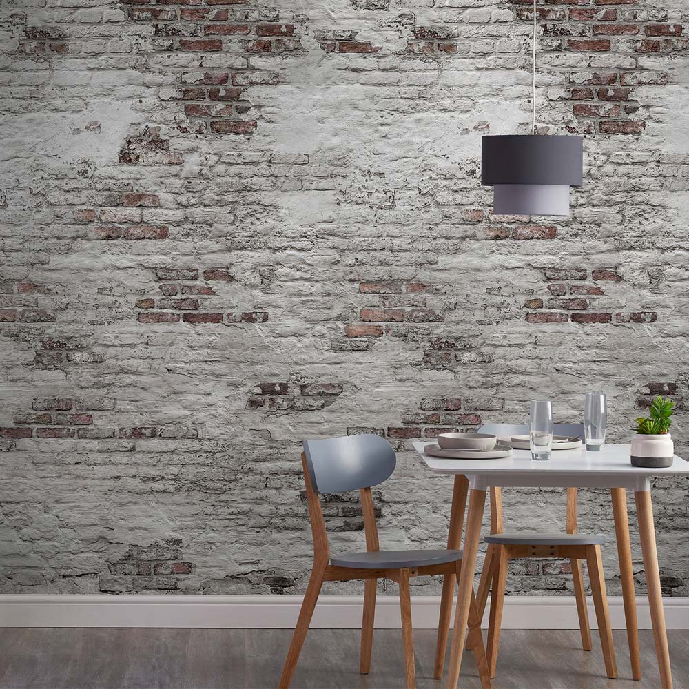 Grandeco Brick Grey and Red 3 Lane Wall Mural Image 1