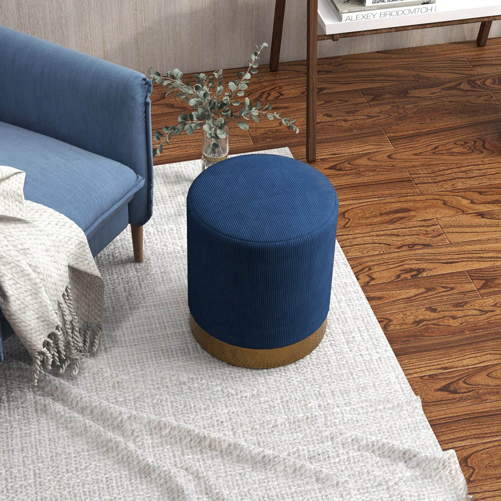 Portland Dark Blue Round Footstool Image 4