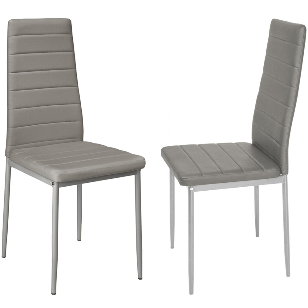 Living and Home Set of 2 Grey Faux Leather Dining Chair Image 2