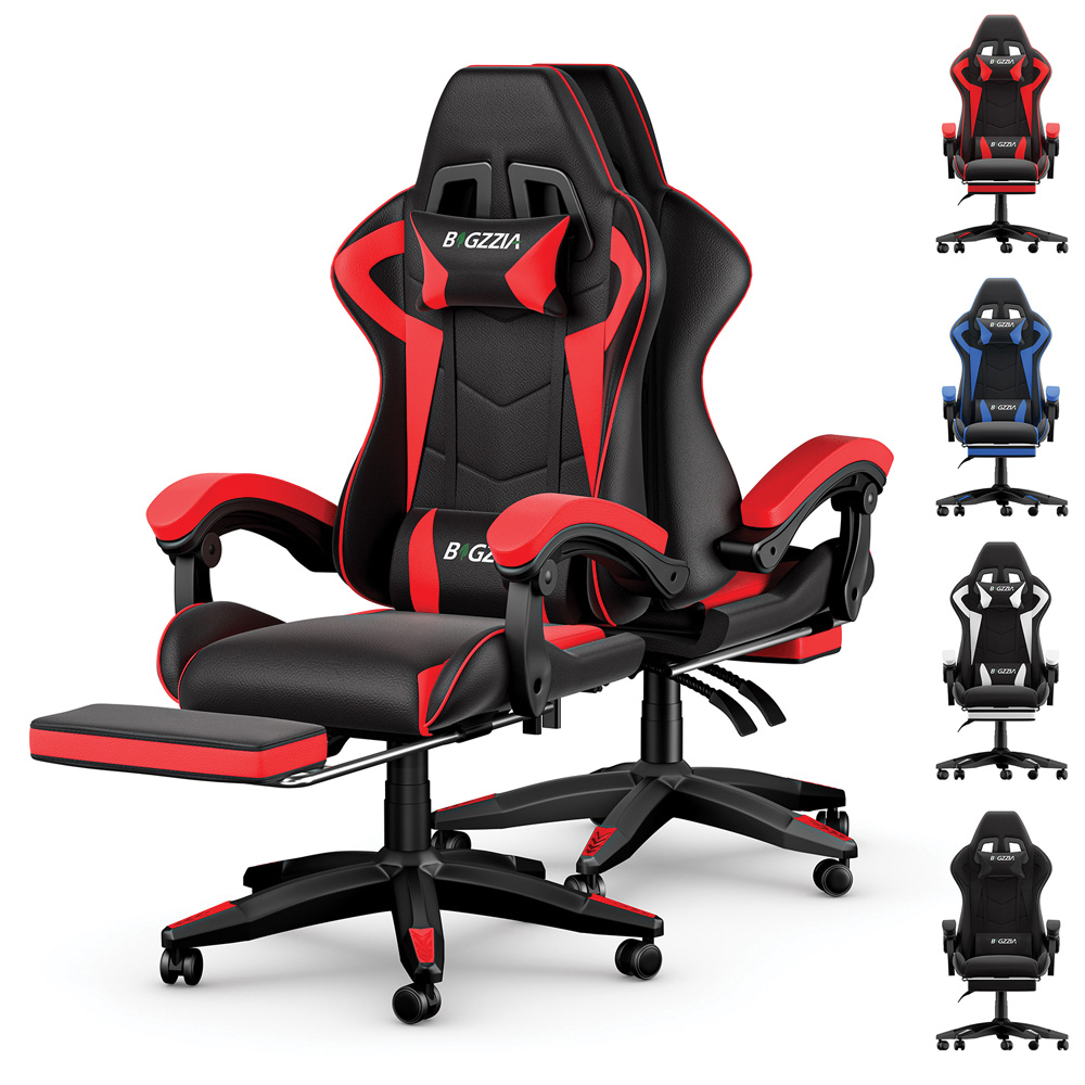 Rattrix Red Height Adjustable Gaming Chair with Footrest and Lumbar Cushion Image 2