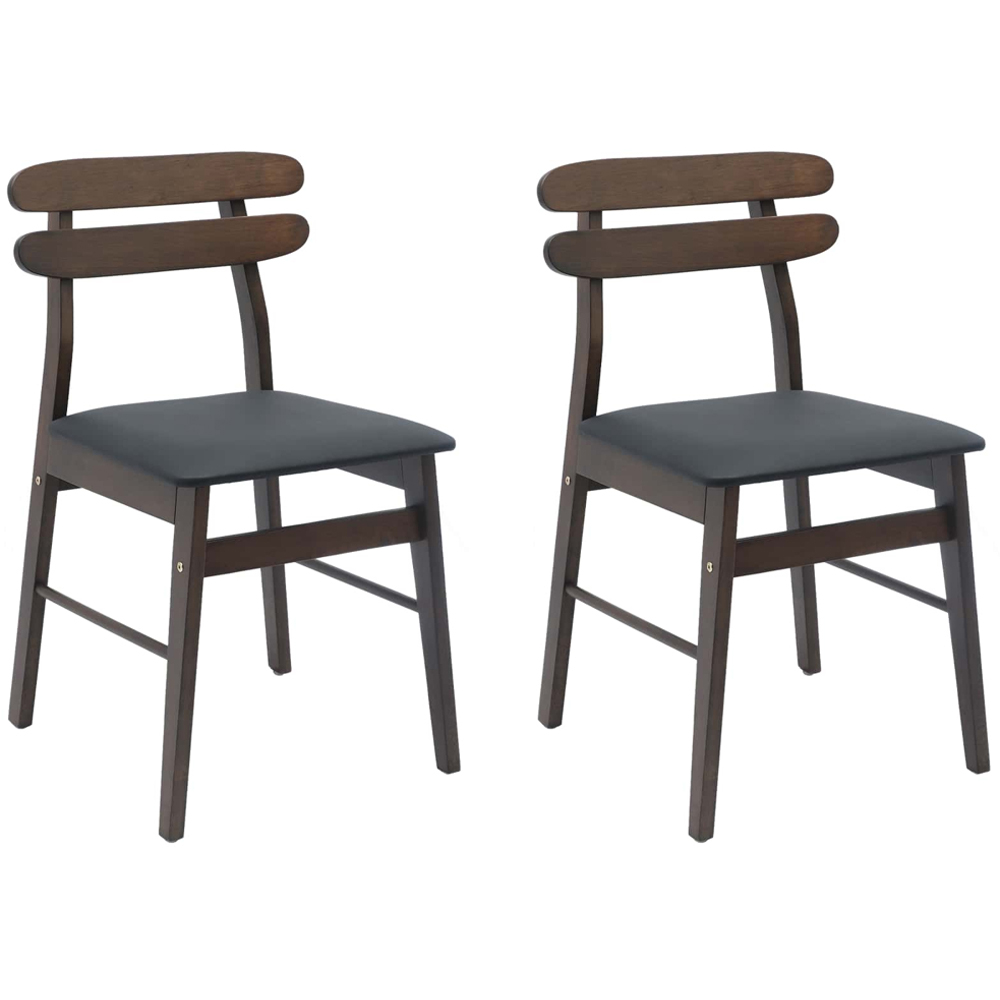 vidaXL Set of 2 Light Brown and Black Rubberwood Rectilinear Vintage Dining Chairs Image 8