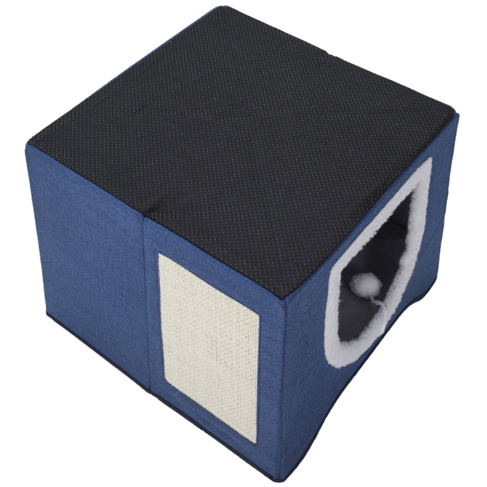 H&O Direct 1.5ft Blue Foldable Cat Bed with Scratching Pad Image 2