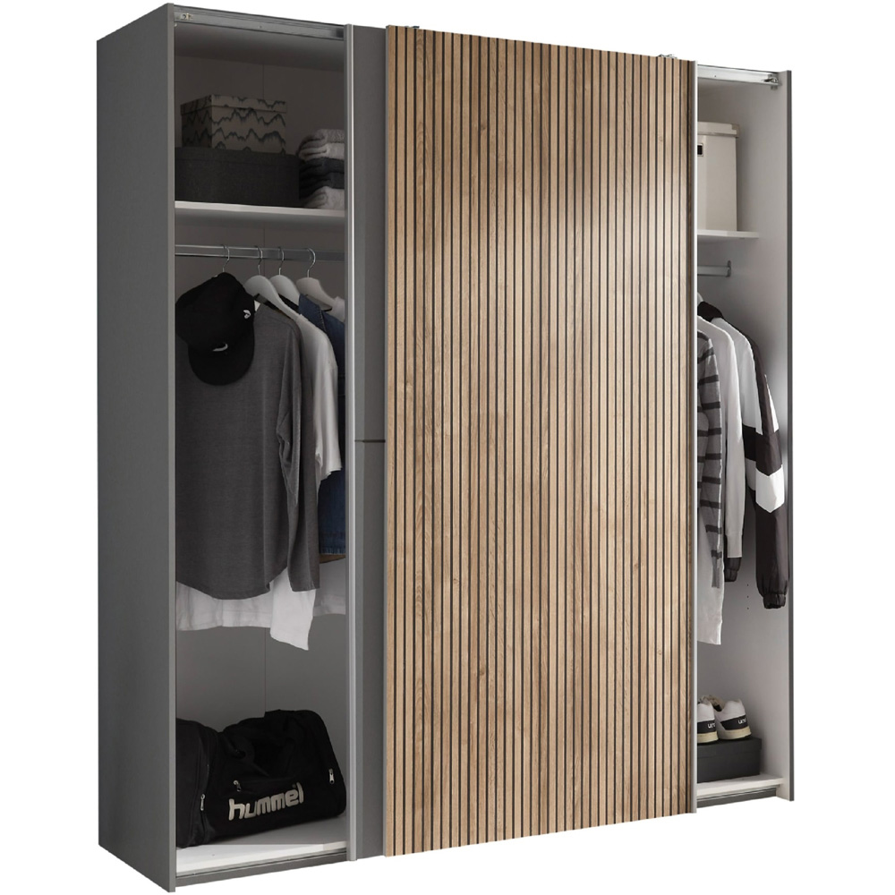 Julian Bowen Berno 2 Door Light Oak and Dark Grey Sliding Wardrobe Image 3