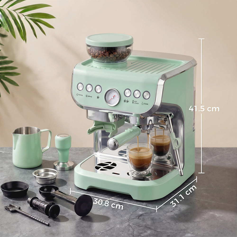 HOMCOM Bean to Cup 800-197V70LN Light Green Coffee Machine with Integrated Bean Grinder Image 9