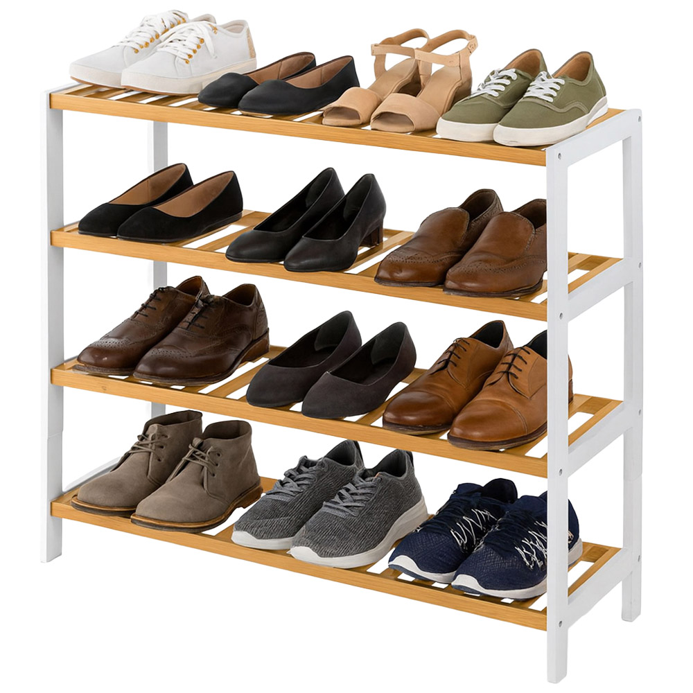 Neo 4 Shelf White and Natural Bamboo Shoe Rack Image 1