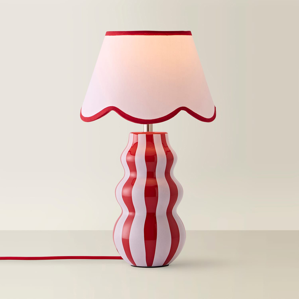 ValueLights Everie Green Stripe Scallop Shade Table Lamp with Bulb Image 3