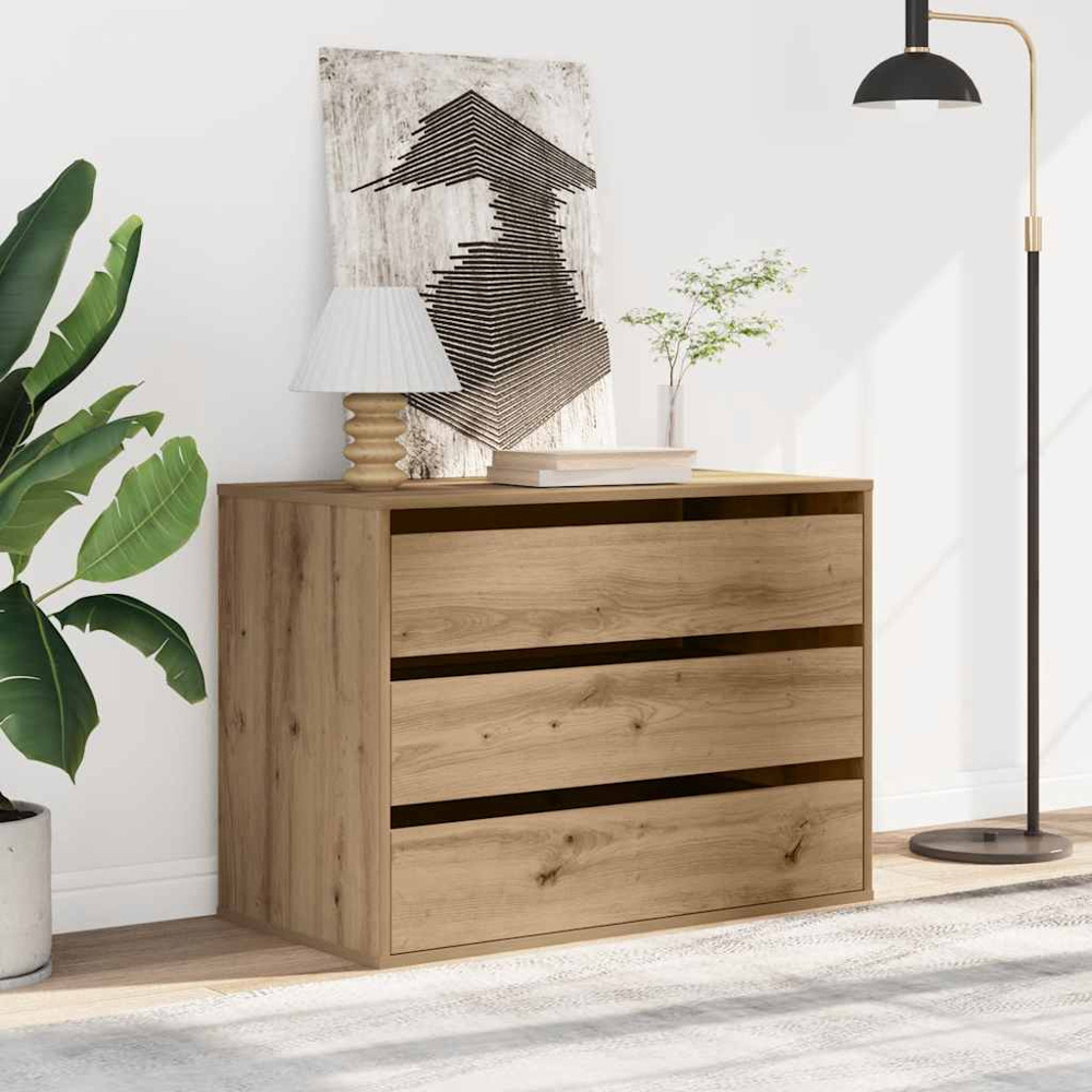 vidaXL 3 Drawer Artisan Oak Engineered Wood Chest of Drawers Image 8