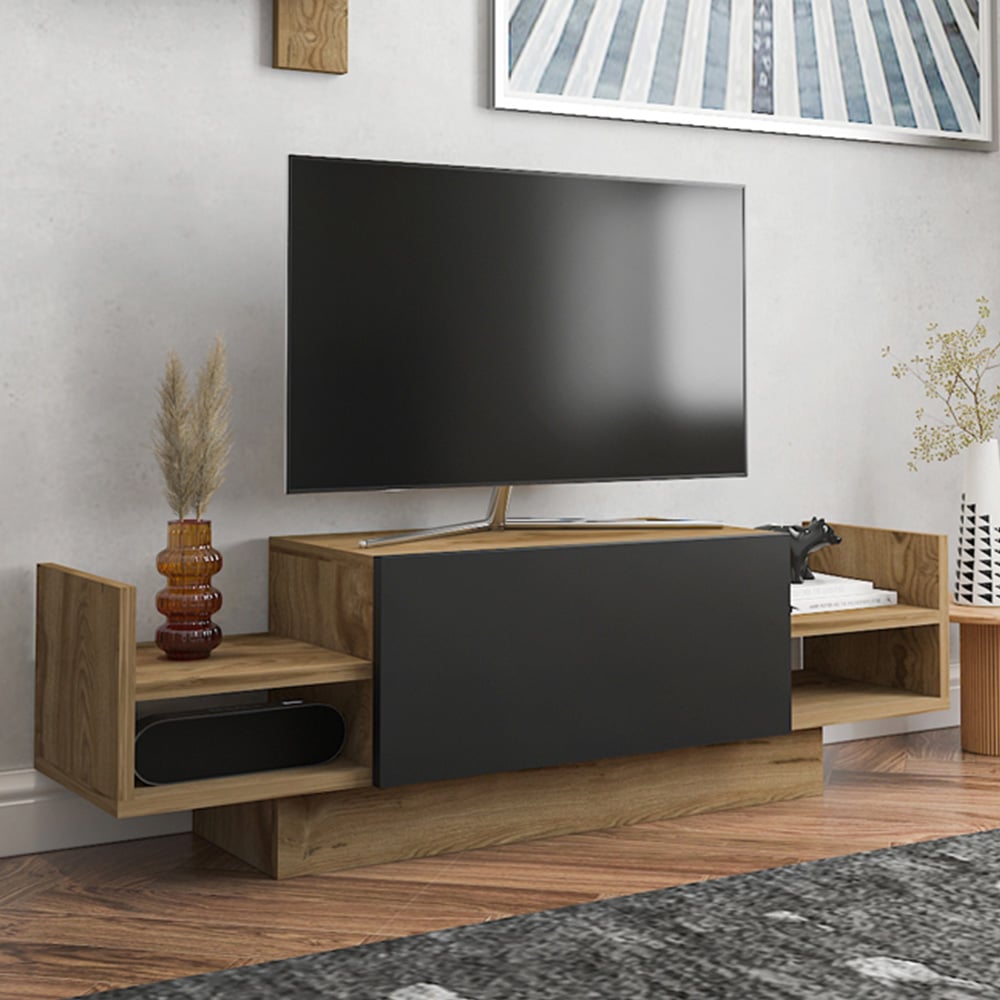 Decorotika Spring Oud and Black TV Unit with Wall Shelf Image 1