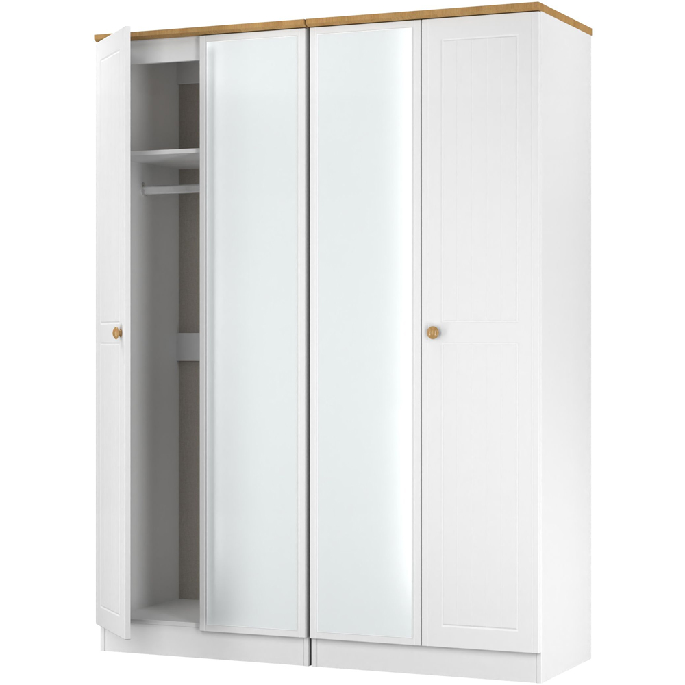 Crowndale Warwick 4 Door White Ash and Modern Oak Mirror Wardrobe Ready Assembled Image 6