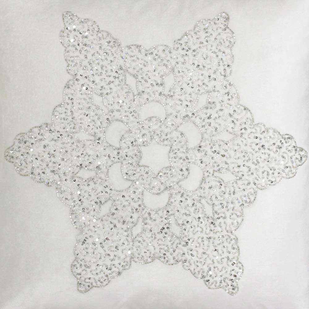 Paoletti Wonderland White Snowflake Embroidered Cushion Image 3