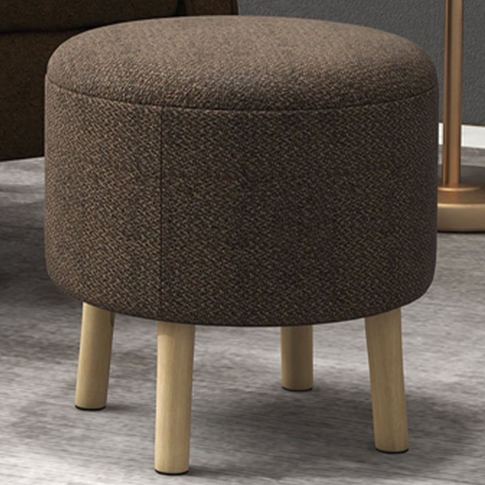 Portland Brown Round Linen Ottoman Footstool Image 1