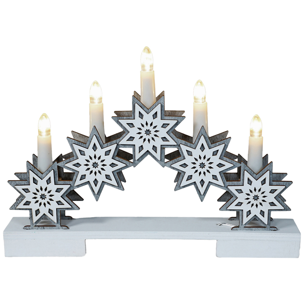 Xmas Haus White LED Light-Up Wooden Christmas Candle Arch with Stars Image 2