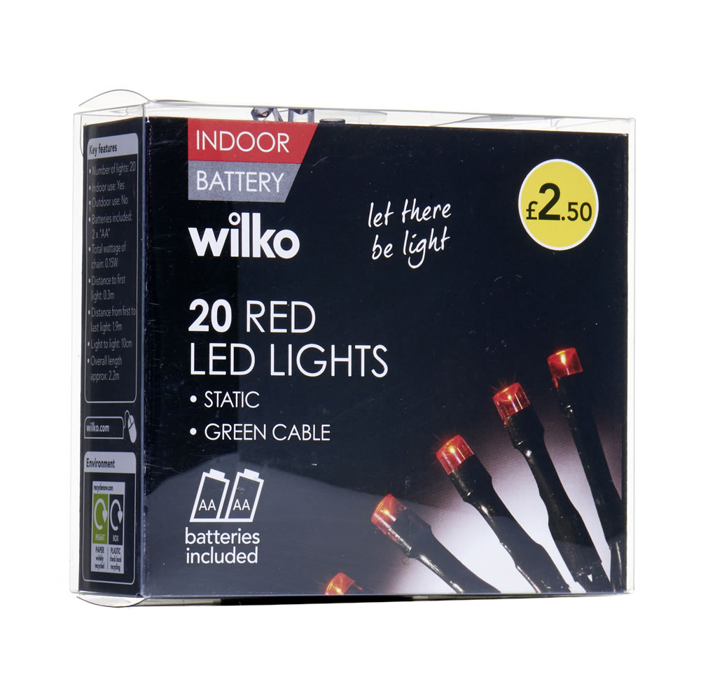 Wilko 20 Red Battery Operated String Christmas Lights Image 4