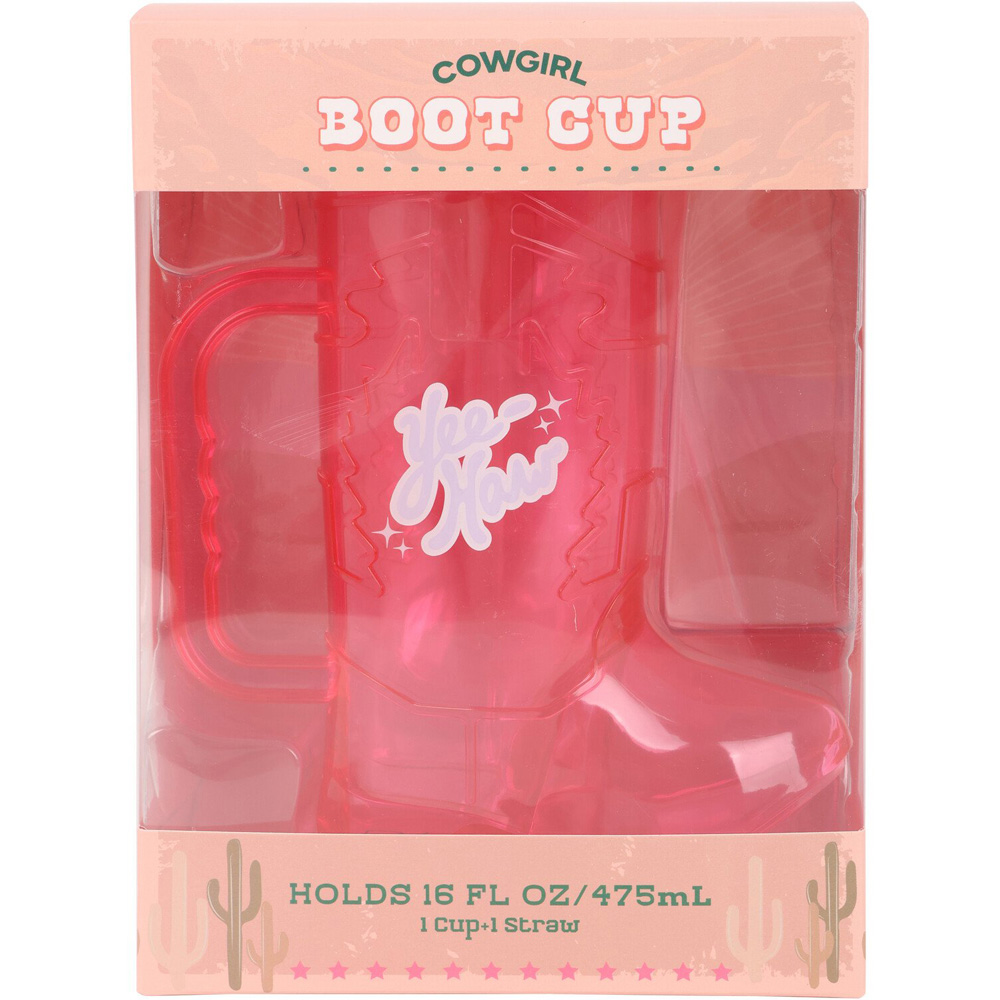 Cowgirl Boot Cup with Straw Pink Image 2
