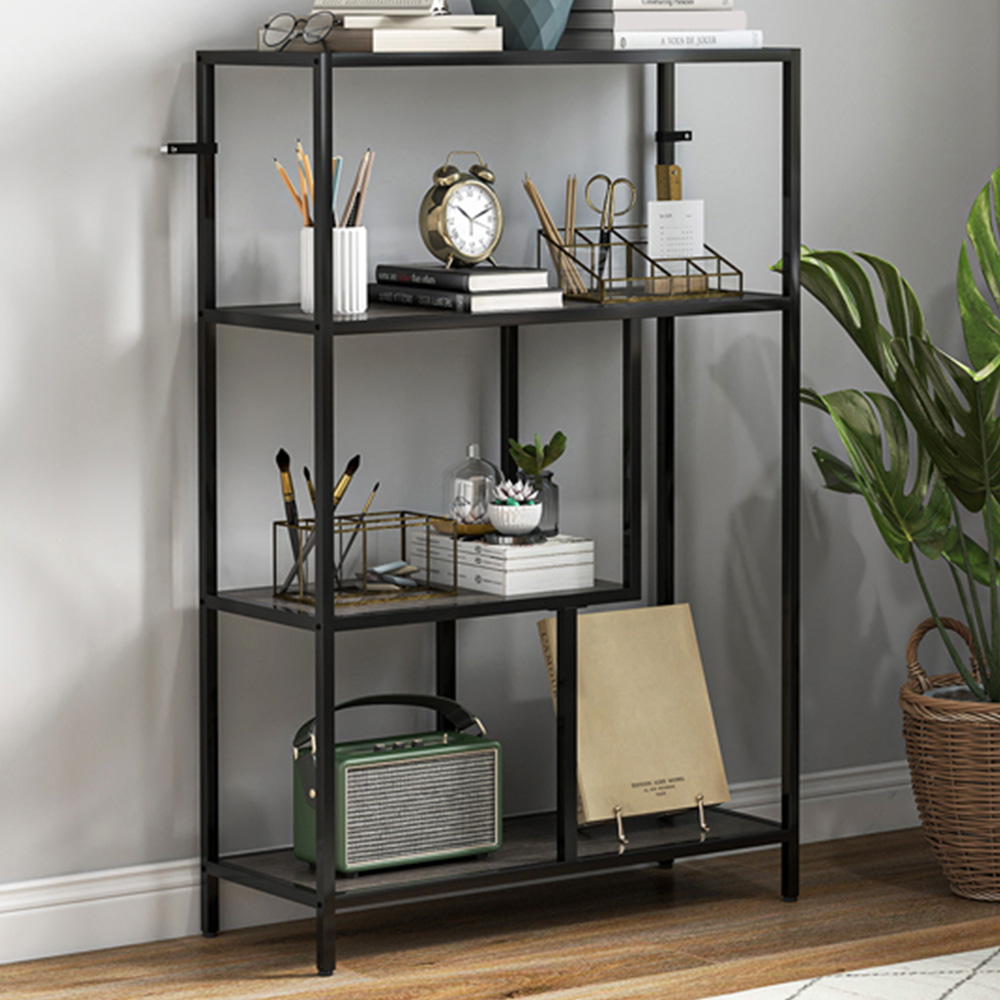 HOMCOM 4 Shelf Charcoal Grey Industrial Bookshelf Image 1