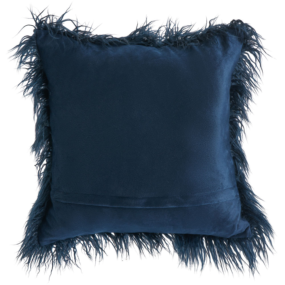 Wilko Blue Faux Fur Mongolian Cushion 43 x 43cm Image 2