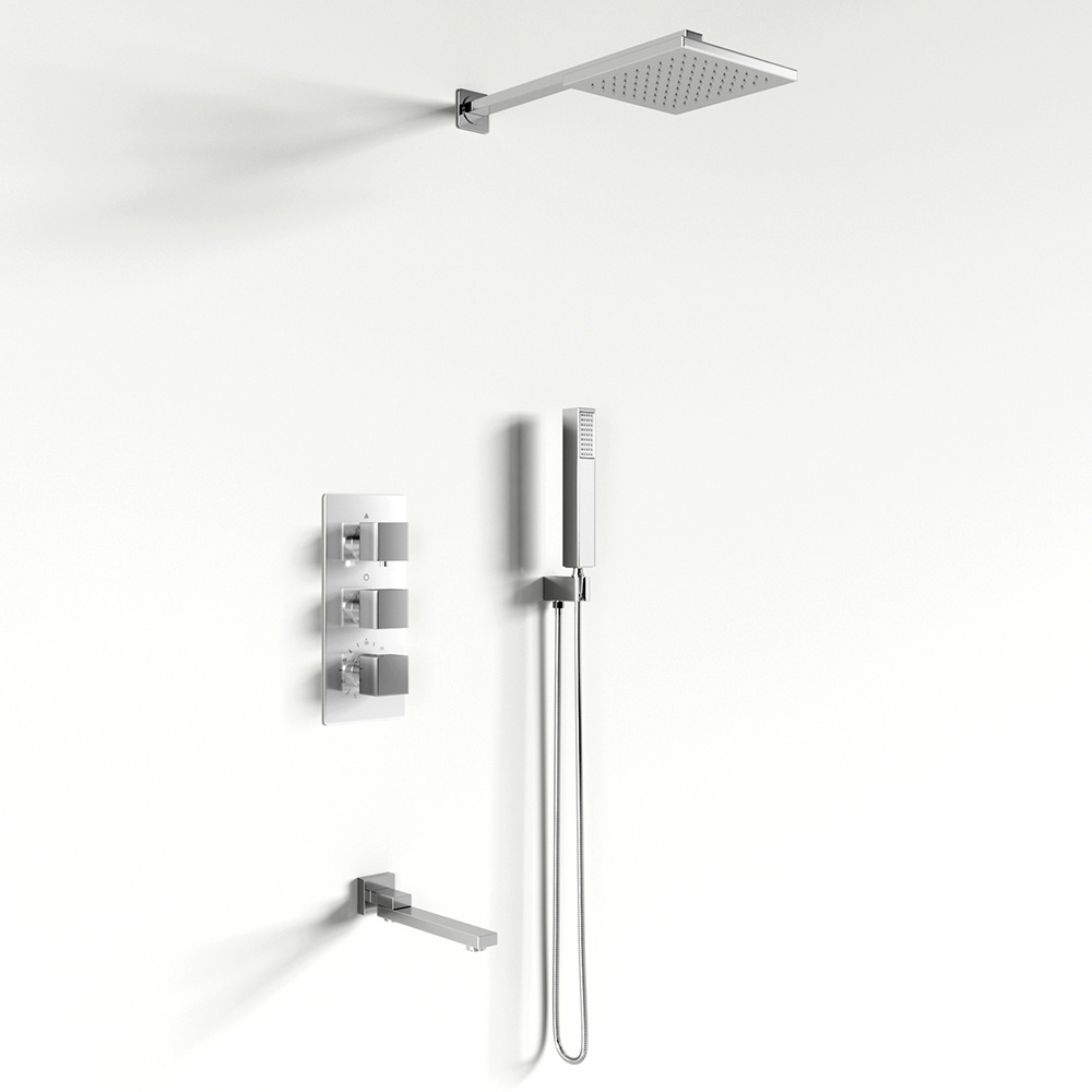 H&O Direct 3 Way Chrome Square Thermostatic Concealed Mixer Set Image 2
