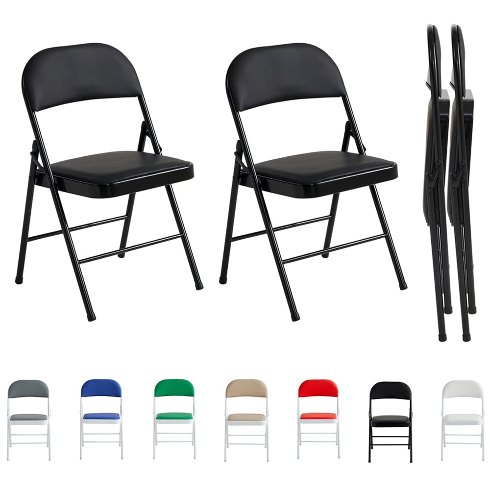 wilko Set of 2 Black Padded Folding Metal Dining Chairs Image 2