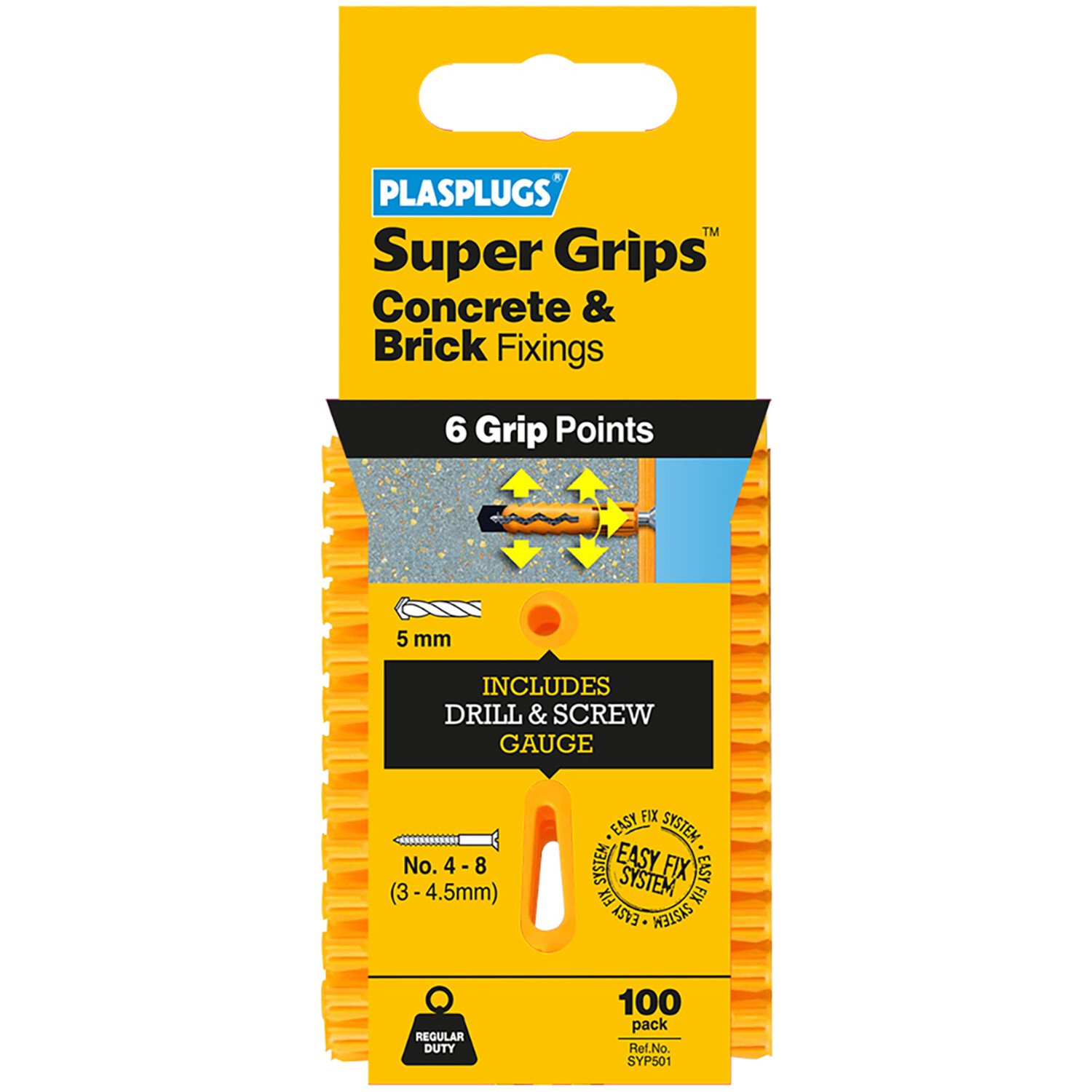 Plasplugs Super Grips Regular Duty Fixings Yellow - Yellow Image 1