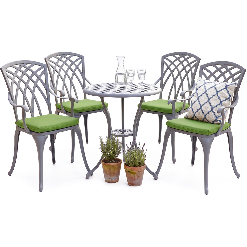 Centurion Oshowa 4 Seater Grey and Green Cast Aluminium Garden Bistro Set with Cushions Image 2