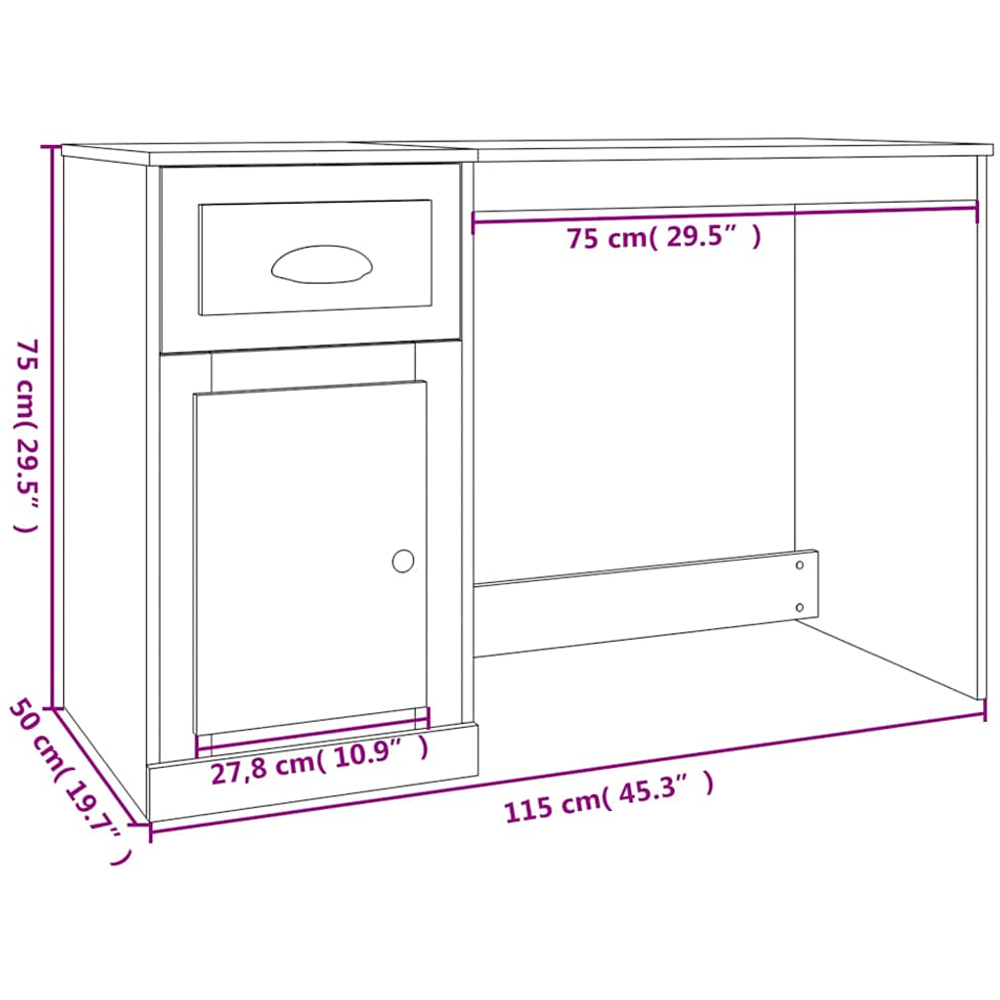 vidaXL Single Door Single Drawer Study Desk Smoked Oak Image 9
