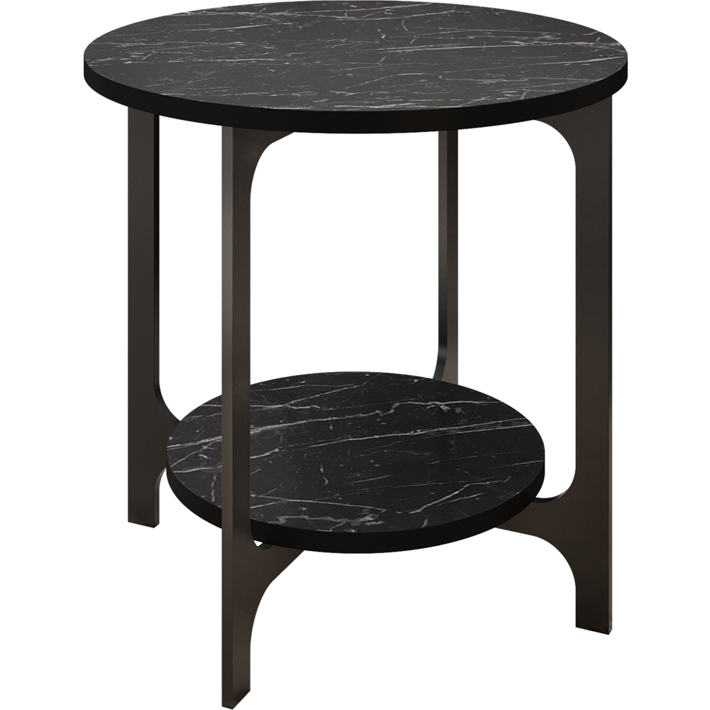 Decorotika Versy Single Shelf Black Marble Effect and Gold Round Side Table Image 2