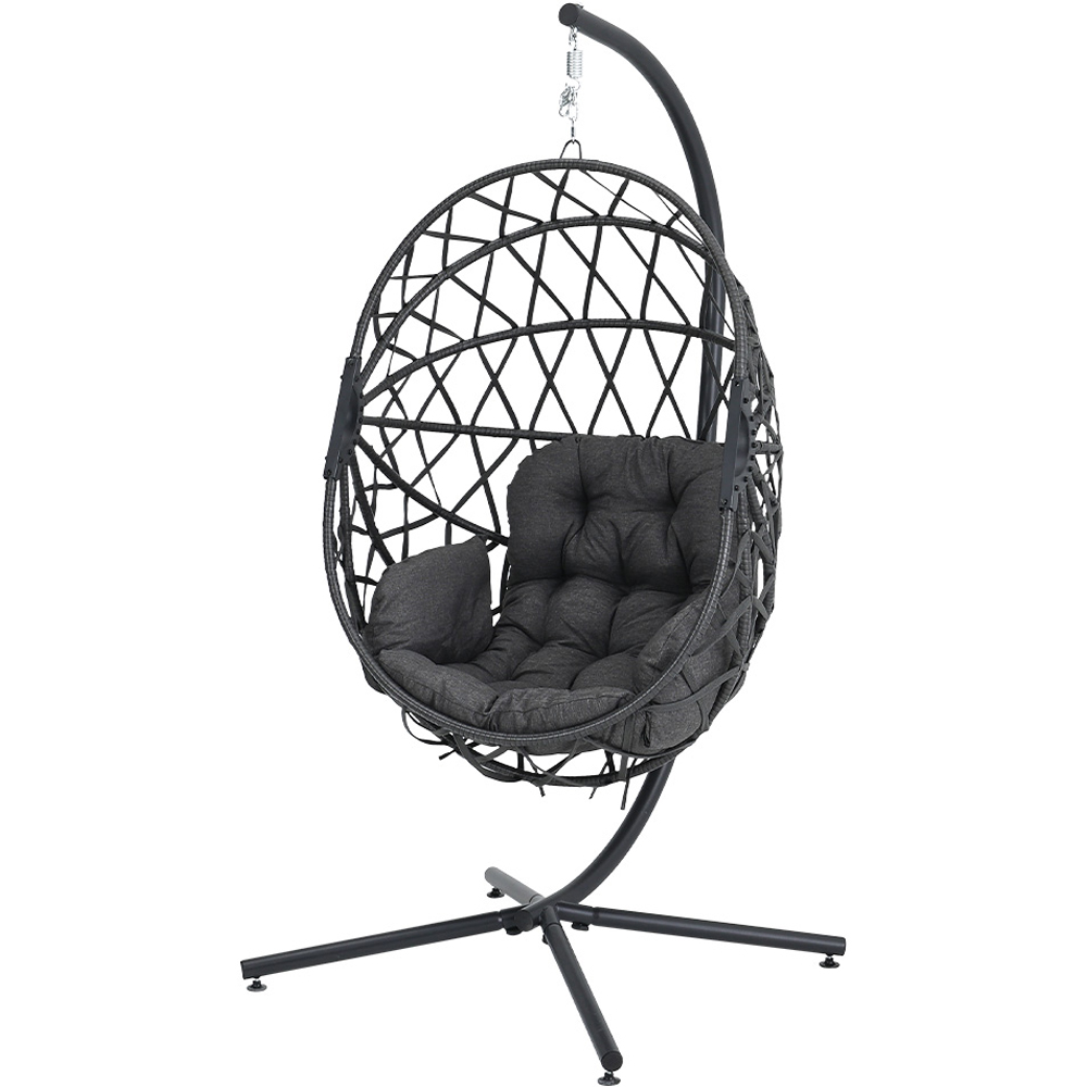 Living and Home Black Densely Woven Rattan Hanging Egg Chair Image 2