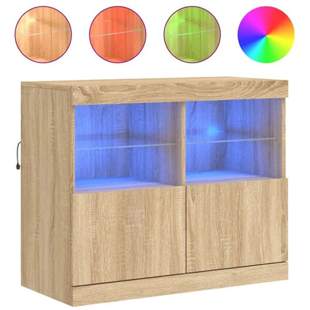 vidaXL 2 Door 4 Shelf Sonoma Oak Sideboard with RGB LED Lights Image 3