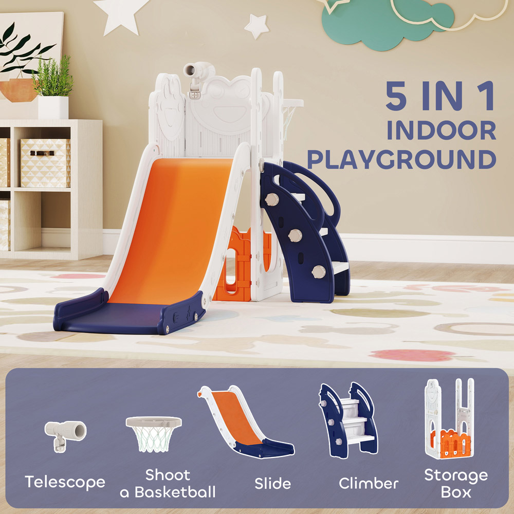 AIYAPLAY 5-in-1 Orange Indoor Toddler Slide Set with Basketball Hoop Image 8