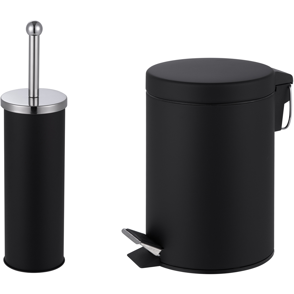 Innoteck Essentials Black Pedal Dustbin and Toilet Brush with Holder Set Image 1