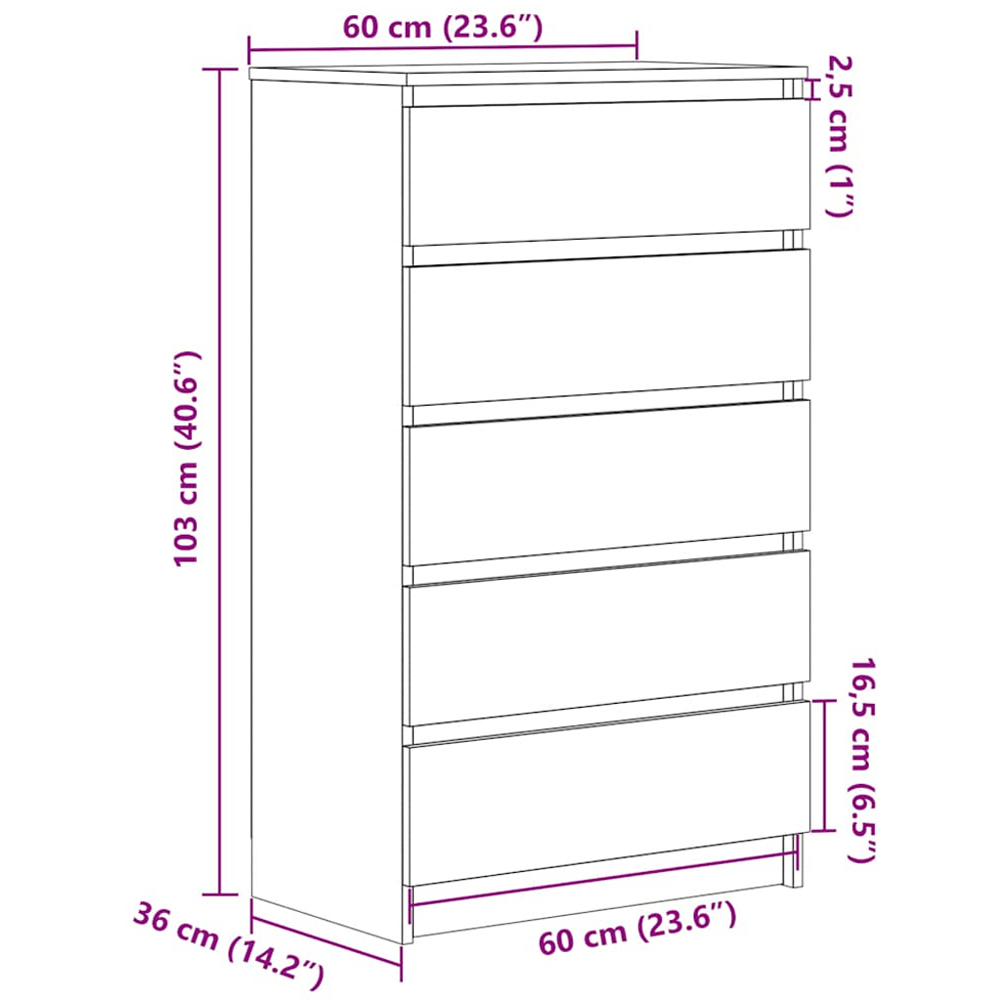 vidaXL 5 Drawer Concrete Grey Bedside Cabinet Image 9