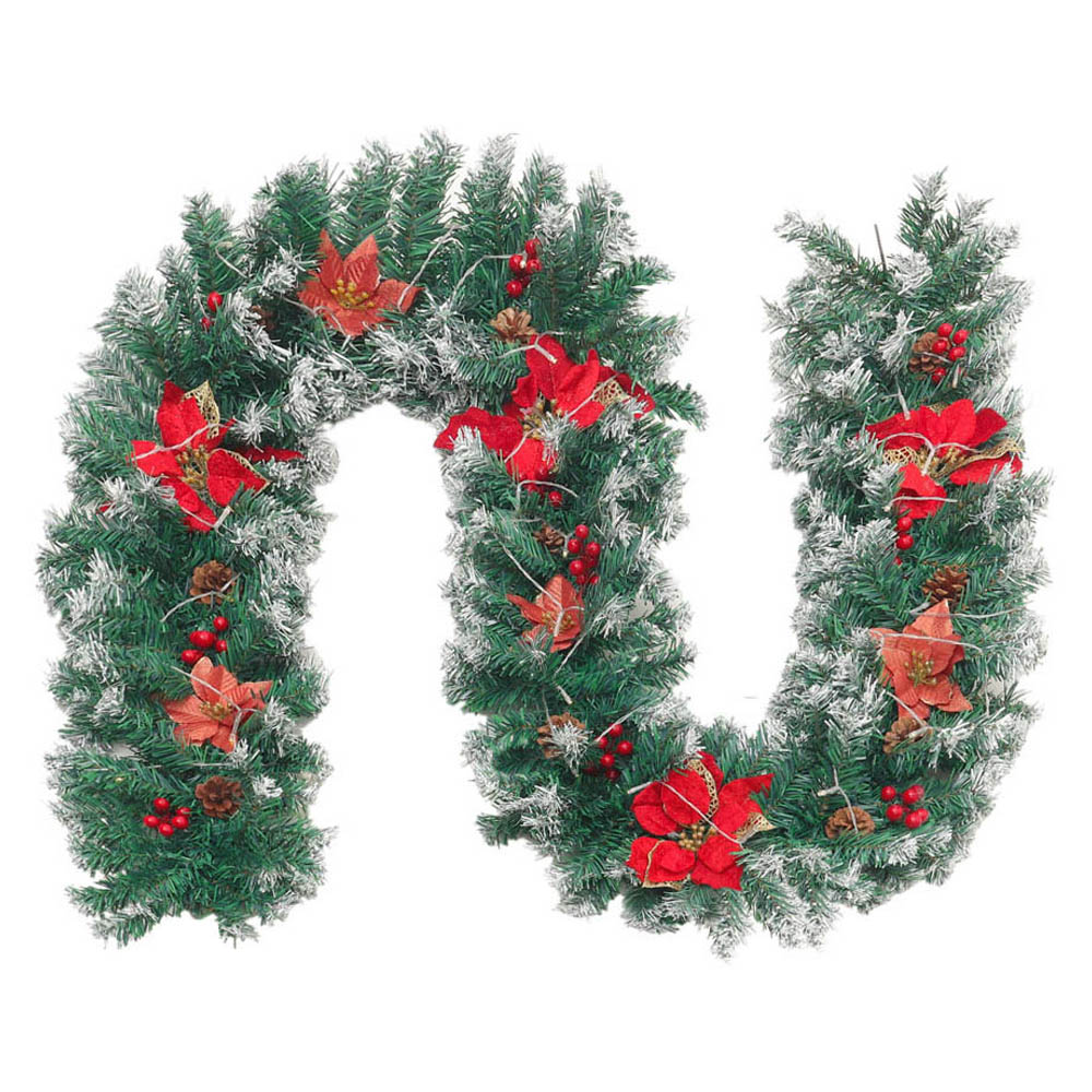 Living and Home Spruce Red Poinsettia Christmas Garland 270cm Image 3