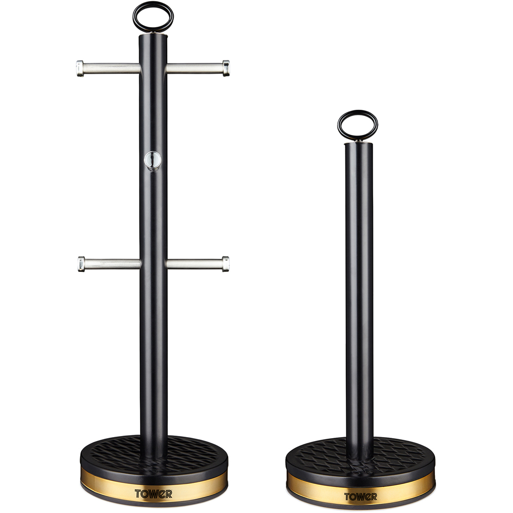 Tower Empire 6 Cup Black Mug Tree and Kitchen Towel Roll Holder Image 3