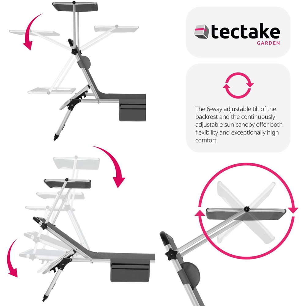 tectake Aurelie Grey 6 Position Backrest Foldable Sun Lounger with Headrest Image 4