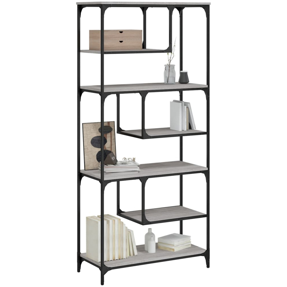 vidaXL 6 Shelf Grey Sonoma Industrial Style Bookcase Image 3